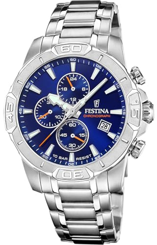 Festina Herrenuhr Analog aus Edelstahl 316l Silberfarben F20704/2 | Quarzwerk, Chronograph, Kalender, Robustes Mineralglas
