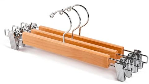 Avilia Set 3 Grucce in Legno con Pinze Antiscivolo per Pantaloni - Pinze Laterali in Metallo - Grucce Salvaspazio e Resistenti per Armadio e Cabina Armadio - Ideali per Pantaloni e Gonne
