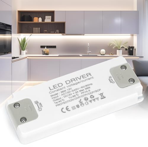 KSIBNW Transformador 220V a 12V, 36W 3A LED Driver Ultra Fino Transformador Voltaje Constante Fuente Alimentación AC 220V a DC 12V Baja Tensión Controlador Adaptador para LED Tira Bombillas