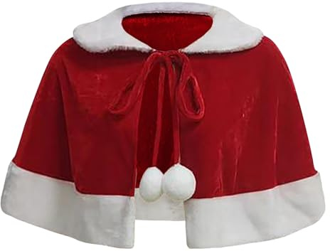 KBOPLEMQ Weihnachten Santa Umhang Damen Kurz Weihnachtsmantel Cape Weihnachtsfrau Kostüm Weihnachten Fasching Samt Umhang Cardigan Rot Mantel Herbst Winter Poncho für Party Weihnachten Kostüm