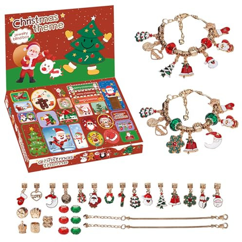 Adventskalender 2024, Schmuck Adventskalender 2024 Mädchen mit 2 Armbändern und 26 Charms, Weihnachten Adventskalender DIY Schmuck Set, 24 Tage Countdown Weihnachtskalender für Kinder Mädchen (A)