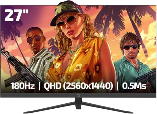 GAMEPOWER Sonic T80 27 Zoll WQHD Gaming Monitor, 2560x1440, 180Hz 0,5ms, Fast IPS Panel, 2K PC Bildschirm, HDR400 126% sRGB, HDMI 2.0 DP 1.4, Adaptive Sync, RGB, mit Lautsprecher, Schwarz