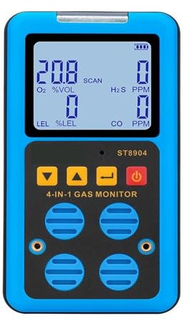 Detector de Gas Multifuncional Oxíno O2 Sulfuro de hidróno H2S Monóxido de Carbono CO Gas Combustible Medidor de Gas LEL Alta sensibilidad, Respuesta rápida