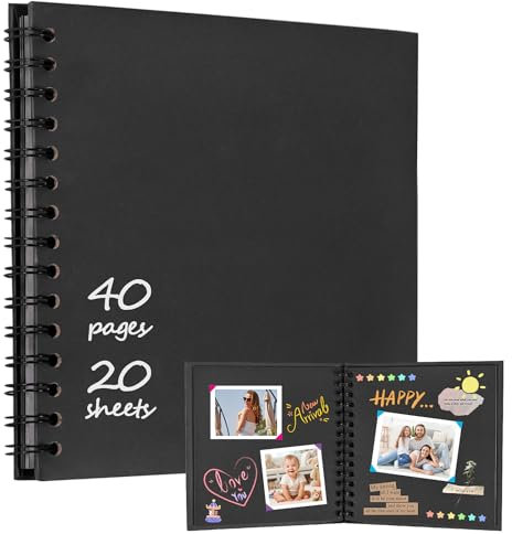 Szaboviktoria Album Fotografico 20.5x20.5 cm,scrapbook,20 fogli (40 pagine) di carta nera vuota,Utilizzabile per album di famiglia, ricordi di matrimonio,DIY Scrapbook Album