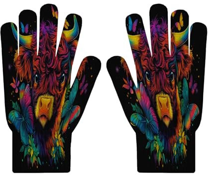 HZCRAES Damenhandschuhe – Handschuhe Mit Buntem Tier-Print, Touchscreen-Strickhandschuhe, Winter-Arbeitshandschuhe Mit Yak-Schmetterling, Für Herren Und Damen, Für Outdoor-Sport, Autofahren, Laufen,