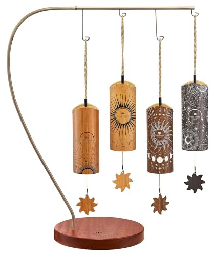 Sonic Energy Cosmic Bamboo Chime Set, inkl. Ständer (CBCS4SET) | 4-teilig, auf Tageszeiten gestimmt, 432 Hz, inkl. Ständer & Pendel (Holz, Acryl), Bambus, Zambesi Redwood, Stahllegierung