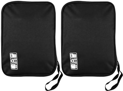 Chiluxendo 2 Stück Kabel Organizer Tasche für Elektronik - Reise Kabeltasche für Ladekabel, Festplatten, Mäuse, Ladegeräte (Schwarz)