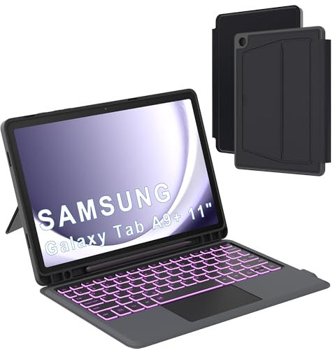 Coque Clavier Pour Samsung Galaxy Tab A9+ Plus 11 pouces: Clavier magnétique détachable rétroéclairé 7 couleurs pour Galaxy Tab A9 Plus 2023 - Claviers Azerty Français Sans Fil Avec Support De Stylet