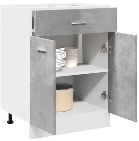 IKAYAA Armario Bajo para Cocina, Mueble Fregadero Cocina, Mueble Cocina, Mueble Bajo de Cocina, sin Encimera, Gris hormigón 60x46x81,5cm