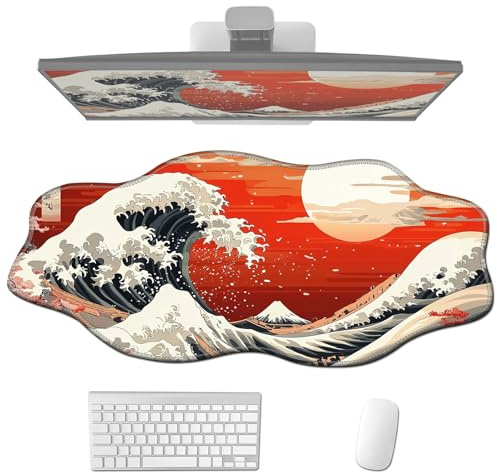 Large Mouse Pad – Waterproof,Non-Slip,Scratch & Wear-Resistant,Irregular Edges,Smooth Surface,Machine Washable,35.4x15.7 – Perfect for Office,Gaming,or Home Use,Orange Waves