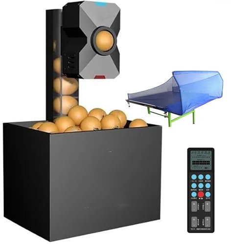 RSQQL Automatische Ping-Pong-Ballmaschine, Roboter-Tischtennis for das Training, mit 9 Punkten überall, 4–40 m/s, kann etwa 100 Bälle halten