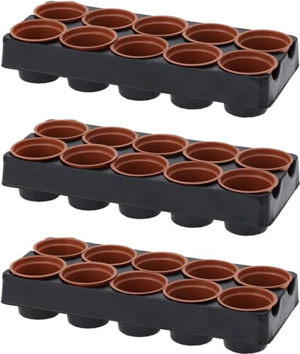 Muddy Hands Pack of 3 - Professional Shuttle Tray with 10 x 6cm Pots - Perfect for Garden Greenhouse Plant Seed Seedling Cuttings Growing Germination