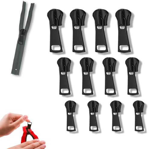 SHSMPXOY 12 Piezas Cremallera Reparación #3/5/8 Cursor Cremallera Zipper Reparar Repuesto Tirador Kit De Reparación De Cremalleras para Ropa Mochilas Equipaje Sacos de dormir Chaqueta (B-Negro)