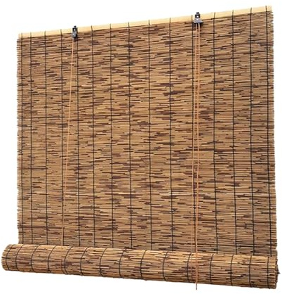 LJDJRHXH Outdoor Bamboo Blinds Cordless, Roller Bamboo Shade for Interior Windows, Roll-up Shades Privacy Screen Roman Curtains Reed Blinds Easy to Install 20 28 36 46 55 60 68 76 77