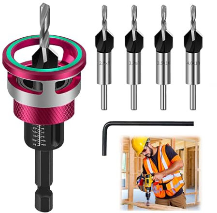 ZHEHNSA Jeu de 6 forets à fraiser, foret à bois à fraiser avec butée de profondeur, précision de perçage de ± 0,02 mm, pour le travail du bois, en HSS-M2,avec tige hexagonale de 1/4 pouce