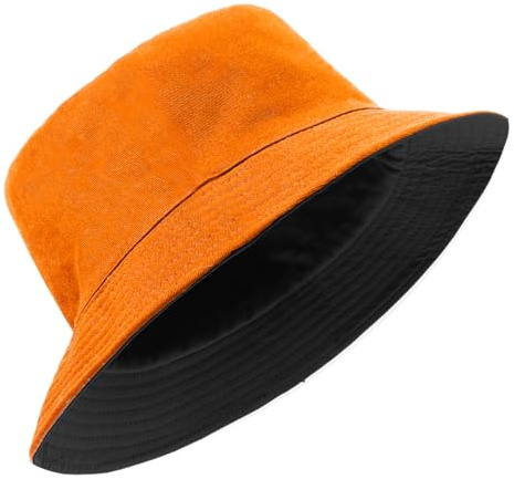YOUYIKE Doppelseitiger Fischerhut aus 100% Baumwolle – Doppelseitiger Bucket hat für Damen & Herren – Sonnenschutz mit großem Rand – Sommer Freizeithut für Strand, Reisen & Outdoor - orange