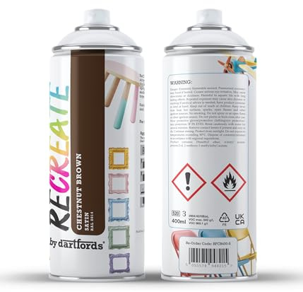 RECREATE Chestnut Brown Satin Spray Paint for Wood, Metal, Plastic | Quick Drying, Smooth, Durable, Easy-to-Apply | Suitable for Indoor / Outdoor | For Furniture, Craft, Doors, Ornaments, Pots, Frames