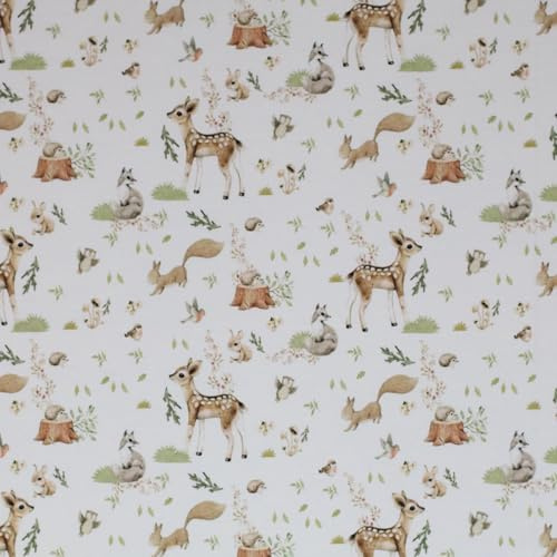 Premium Baumwollstoff Popeline Meterware – Kindermotive – Babymotive - Öko-Tex Standard 100 Klasse 1 – 100% Baumwolle – Ideal für Babys und Kinder – Ab 50 cm (Waldbewohner)