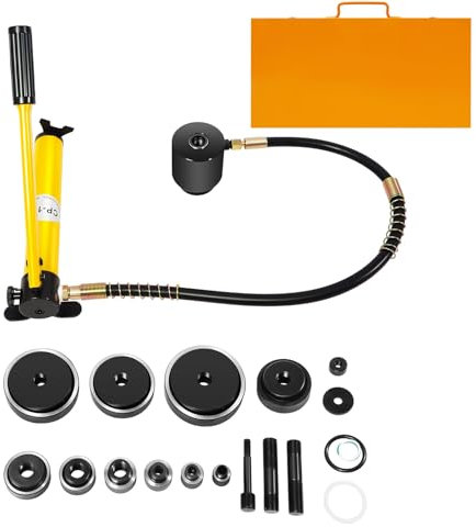 15T Hydraulik Handpumpe 16 Mm -101 Mm Hydraulische Lochstanze Set 360° Drehbare Stanzkopf Zylinder Hydraulikpumpe Blechlocher Mit 10 Matrizen & Tragekoffer
