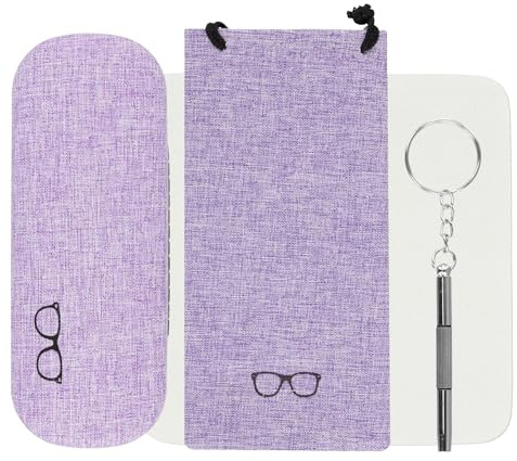 Custodia Occhiali Rigida, Astuccio Occhiali Rigido, Porta Occhiali da Vista Portatile, Conservazione Degli Occhiali, Scatola per Occhiali Antigraffio con Panno per la Pulizia Cacciavite (Viola)