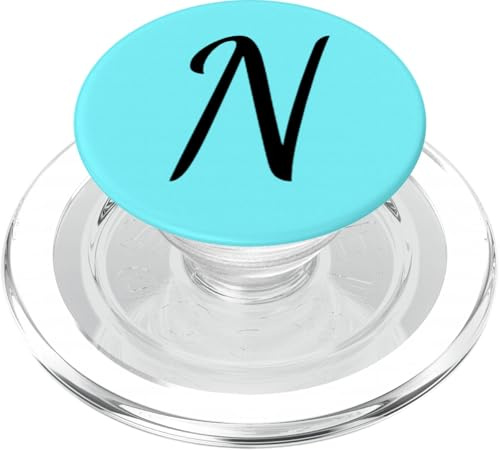 Initial N Baby Blue Black Beautiful Brush Script Letter Gift PopSockets PopGrip for MagSafe