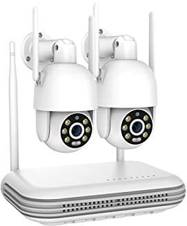 ERETYRET Sistema De Cámara IP WiFi 5MP 8CH NVR Kit De Cámara Inalámbrica PTZ Audio Bidireccional Visión Nocturna CCTV Video Vigilancia CAM Set FáCil De Instalar(2Pcs)