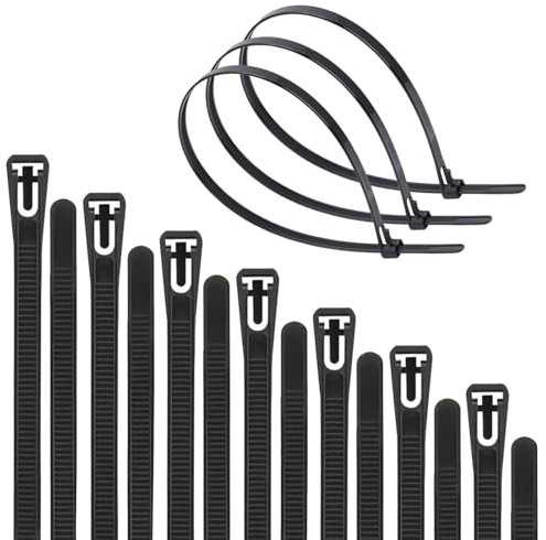 150 Pcs Reusable Cable Ties Heavy Duty for Outdoor Use, 150/200/300mm x 7.5mm Reusable Zip Ties, Black
