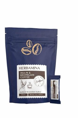 Herbamina Café Instantané avec Inuline et Bromélaïne, 30 Sachets de 3g, Poudre Soluble pour Boisson Chaude, Pack de 90g, Format Pratique Bureau et Maison