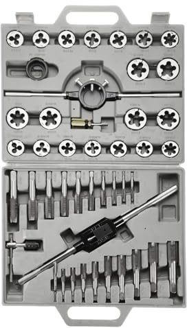 QUARKZMAN 45 Piezas Juego De Machos Y Terrajas Métricos M6-M24 Kit De Herramientas Para Roscado Machos Terrajas Mango De Llave Soporte Con Estuche Para Roscado Masculino Y Femenino