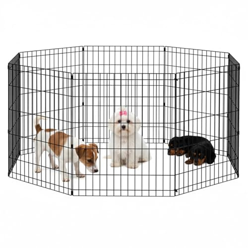 FDW 8-Panel Welpenlaufstall,76cm Welpenauslauf mit Tür,Flexibel & Faltbar, Metall Tierlaufstall, Freigehege für Hund，Katze, Kaninchen, für Innen und Außen，Einfache Montage, Schwarz