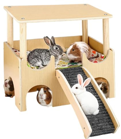 Piashow Kaninchen Haus, Meerschweinchen Haus aus Holz mit Hang, 8 x 35 x 25 cm Hamsterhaus für Zwerghamster, Rennmäuse, Degus, Stachelmäuse