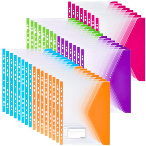 40er Dokumententasche A4 Abheftbar, Bunte Mappen Dokumentenmappe mit Klettverschluss & Etikettentasche, Wasserdichte Sammelmappen für Dokumente Organisieren (40 Stück, Bunt)