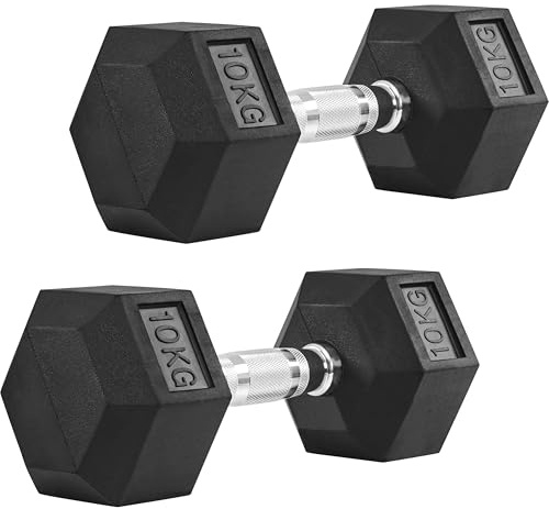 Yaheetech Set di 2 Manubri Esagonali da 10 kg, Pesi Palestra in Ghisa Gommata Resistente con Impugnatura Ergonomica Antiscivolo, per Allenamento Completo di Palestra in Casa, Nero
