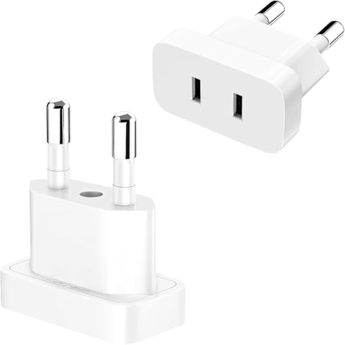LAIVIYA Adaptador Enchufe Americano a Europeo, 2PCS Adaptador De Enchufe Americano a Europeo, Enchufe De Viaje De Estados Unidos a La UE, Alemania, Francia, Países Bajos, Dinamarca (Blanco)