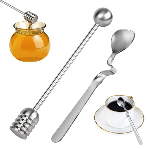 2 Pièces Cuillère à Miel Inoxydable, Cuillère Confiture Coudée, Confiture Acieragitateur Inoxydable, Bâtonnets de Miel à Suspendre, Bâtonnets avec Spirale, pour Yogourt et Gelée, Sirop, Yaourt