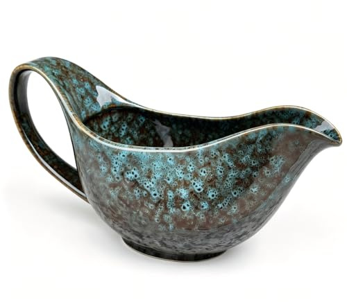 Gravy Boat, 550ml Premium Ceramics Gravy Jug with Heat-Resistant Handle – Ideal for Christmas Roast Dinner, Gravy, Sauces & Condiments – Dishwasher Safe (Blue)