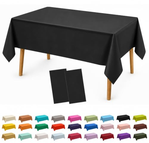 AURALIN Black Tablecloths 2 Pack 137 x 274 cm Wipe-Clean PEVA Party Covers | Rectangular table covers resist water and oil for weddings picnics banquets parties and everyday dining