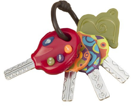 B. toys - Clés de voiture jouets - 4 clés et porte-clés - Télécommande Lumières et Sons - Jouet de dentition pour bébé - 10 mois et +
