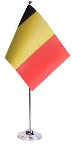 AZ FLAG Bordsflagga Belgien 22x15 cm Bordsbanér Belgisk Satin Metallfot