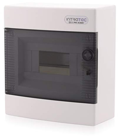 Intratec Coffret de distribution en saillie, IP40 – Boîtier de distribution intérieur, coffret avec porte transparente pour installation en pièce sèche, 1 rangée, 8 modules, 236 x 215 x 102 mm, Blanc