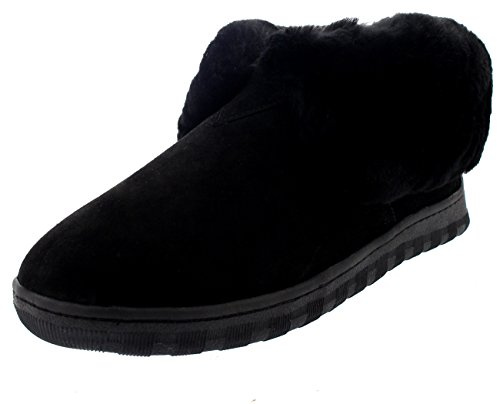 Hommes Semelle En Caoutchouc Authentique Australien Peau De Mouton Poignet De Fourrure Bottes Chaussons - Noir - UK9/EU43 - YC0452