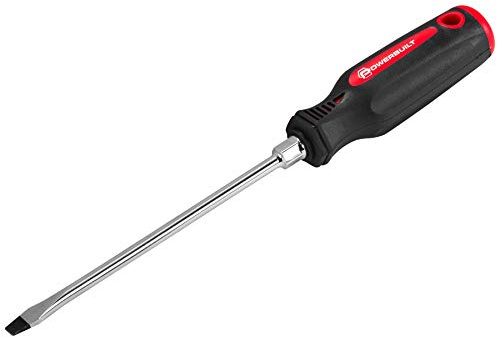 Powerbuilt 1/4 Inch x 6 Inch Slotted Screwdriver, Magnetized Tip Driver, Hex Bolster for Added Torque, Double Injection Handle, Chrome Vanadium Steel made - 646172