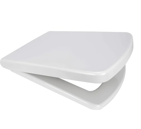 Euroshowers Square D Shaped Soft Close Toilet Seat Square Top & Bottom Fix No Slip Fittings (Smiley Shape D SEAT)
