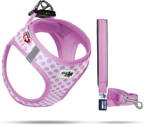 Vest Harness Air-Mesh Pink-Circles M & Leash L