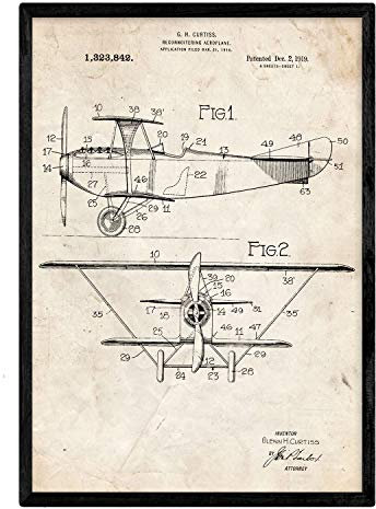 Nacnic Stampa artistica VINTAGE brevetto aereomobile da ricognizione. Manifesti con invenzioni e vecchi brevetti. Aerei da guerra e civili. Stampato su Carta da 250 Grammi di Alta Qualità.