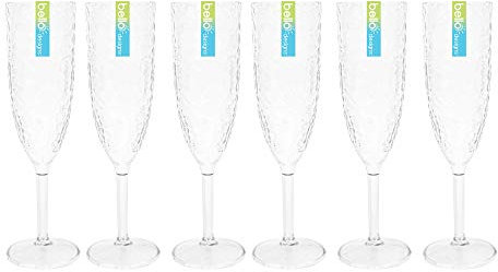 Set of Bello Dimple Effect Plastic 200ml Champagne Sparkling Wine Flute Glass (6)