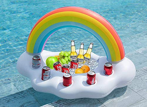 Aufblasbare Rainbow Getränkehalter, mit Getränkekühler, zum Befüllen mit EIS und Wasser, Höhe ca. 62 cm, Durchmesser ca. 42 cm, Beachparty, Motto Party