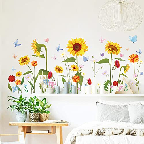 Runtoo Wandtattoo Sonnenblume Wandsticker Blumen Wandaufkleber Kinderzimmer Babyzimmer Wohnzimmer Schlafzimmer Wanddeko