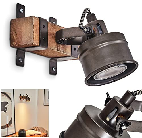 HOFSTEIN Wandleuchte Pehefito, Wandlampe aus Metall/Holz in Braun/Schwarz/Grau, Leuchte im Industrial-Design mit verstellbarem Strahler, 1-flammig, 1 x GU10, ohne Leuchtmittel