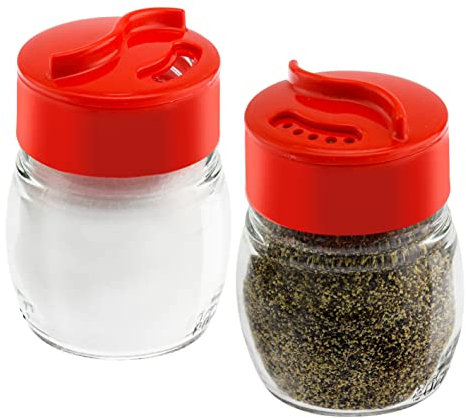 Glass Salt And Pepper Shaker Set, Spice Storage For Table Serving And Cooking With Dual Perforated Shaking Top - 3 Oz Spice Seasoning Shaker - 2 Pack